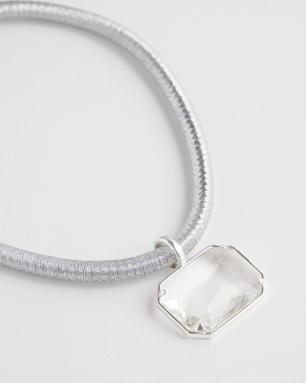 Chico's Silvertone Gem Pendant Cord Necklace