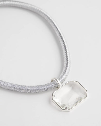 Chico's Silvertone Gem Pendant Cord Necklace