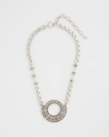 Chico's Sparkling Silvertone Circle Pendant Necklace