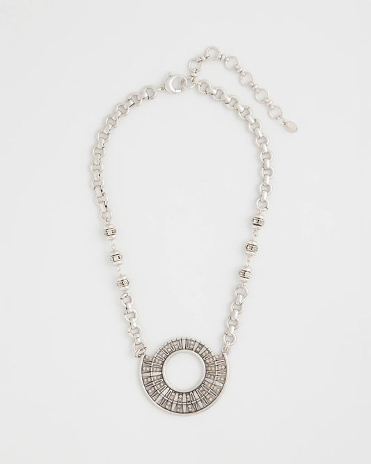 Chico's Sparkling Silvertone Circle Pendant Necklace