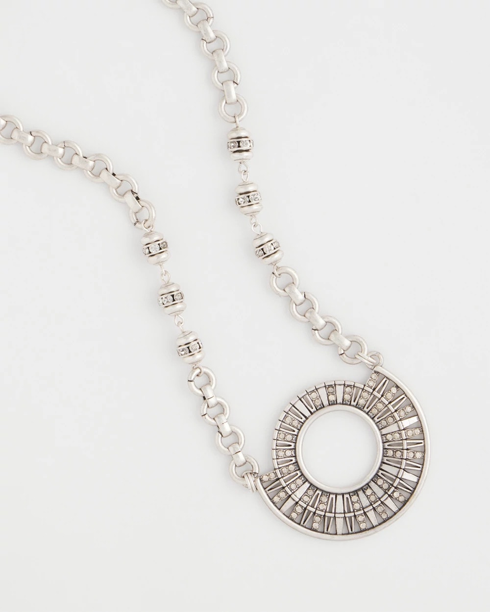 Chico's Sparkling Silvertone Circle Pendant Necklace