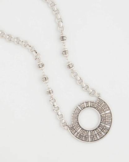 Chico's Sparkling Silvertone Circle Pendant Necklace