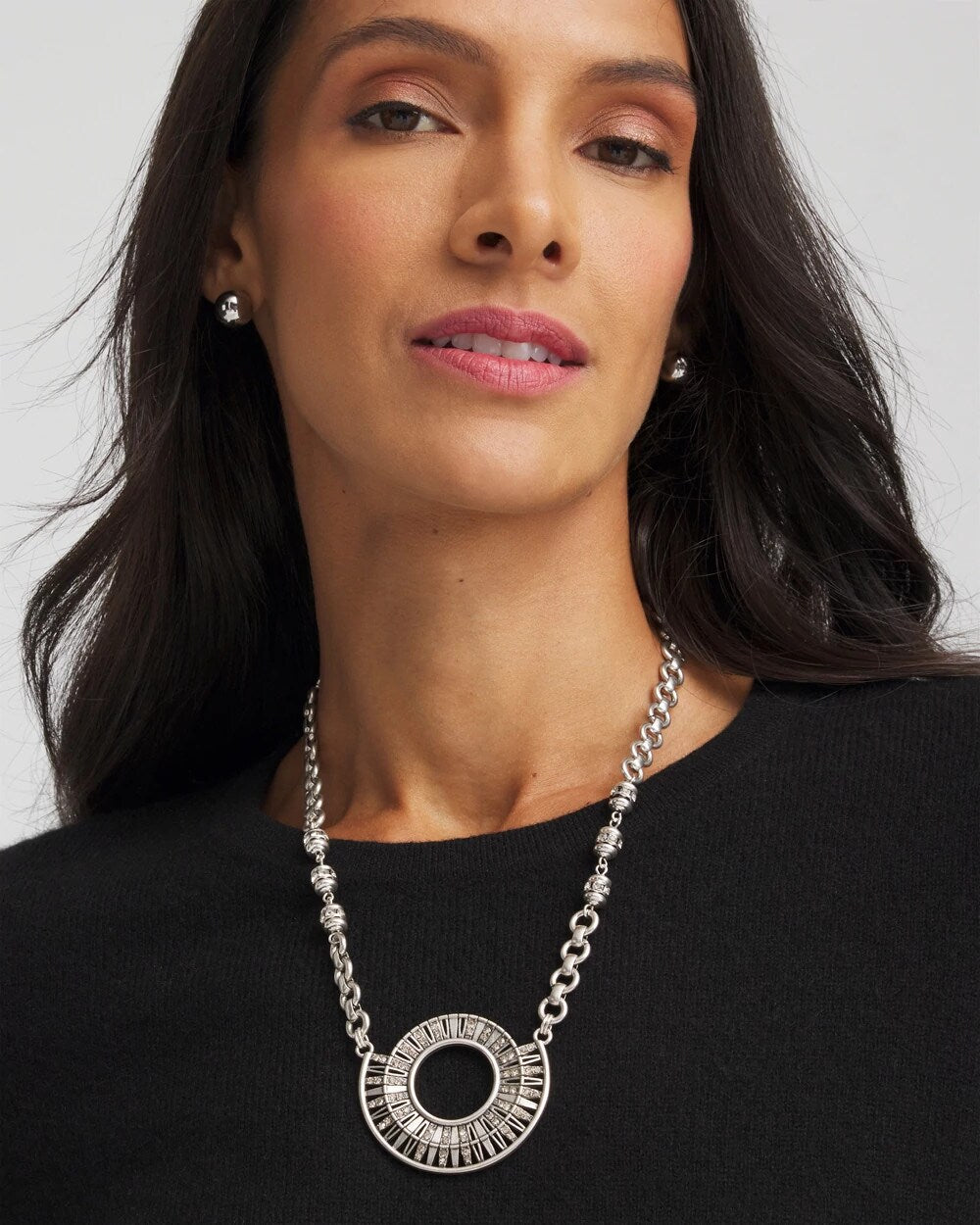 Chico's Sparkling Silvertone Circle Pendant Necklace