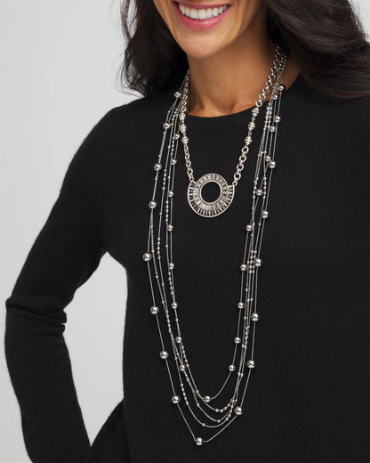 Chico's Sparkling Silvertone Circle Pendant Necklace