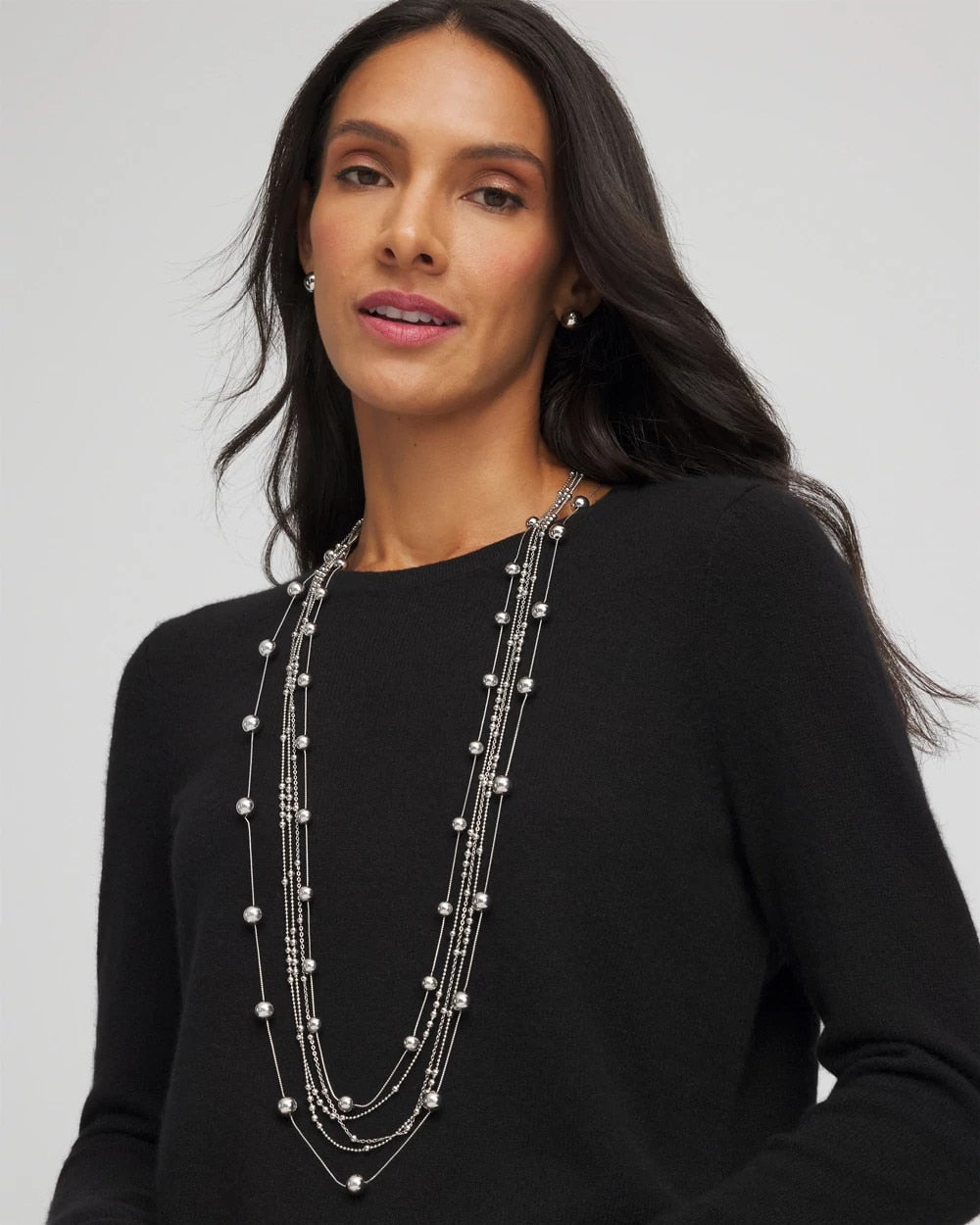 Chico's Multistrand Beaded Silvertone Necklace