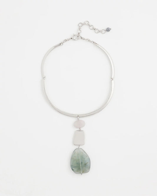 Chico's Linear Jade & Resin Pendant Collar