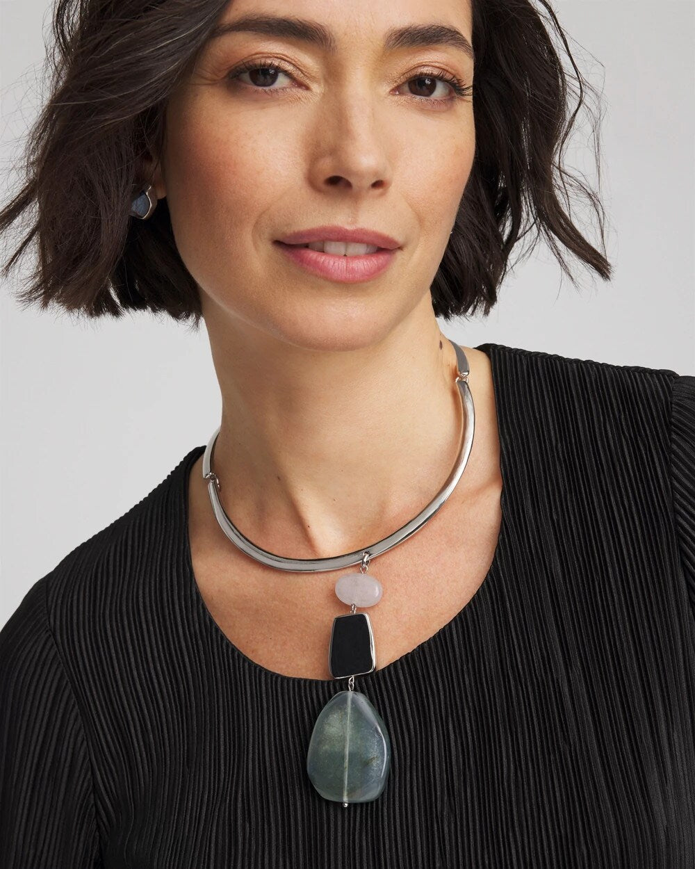 Chico's Linear Jade & Resin Pendant Collar