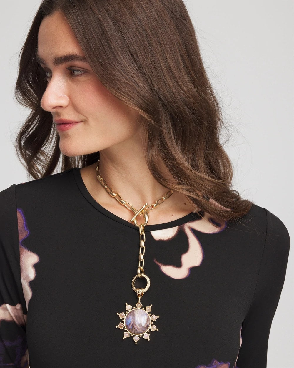 Chico's Purple Resin Sun Pendant Necklace
