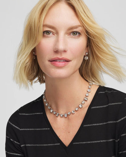 Chico's Bezel Set Short Silvertone Necklace