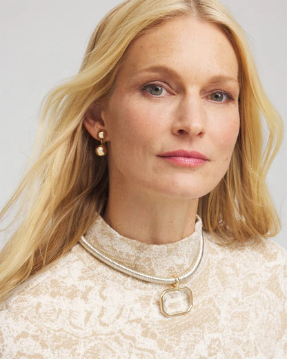 Chico's Goldtone Glass Gem Pendant Cord Necklace