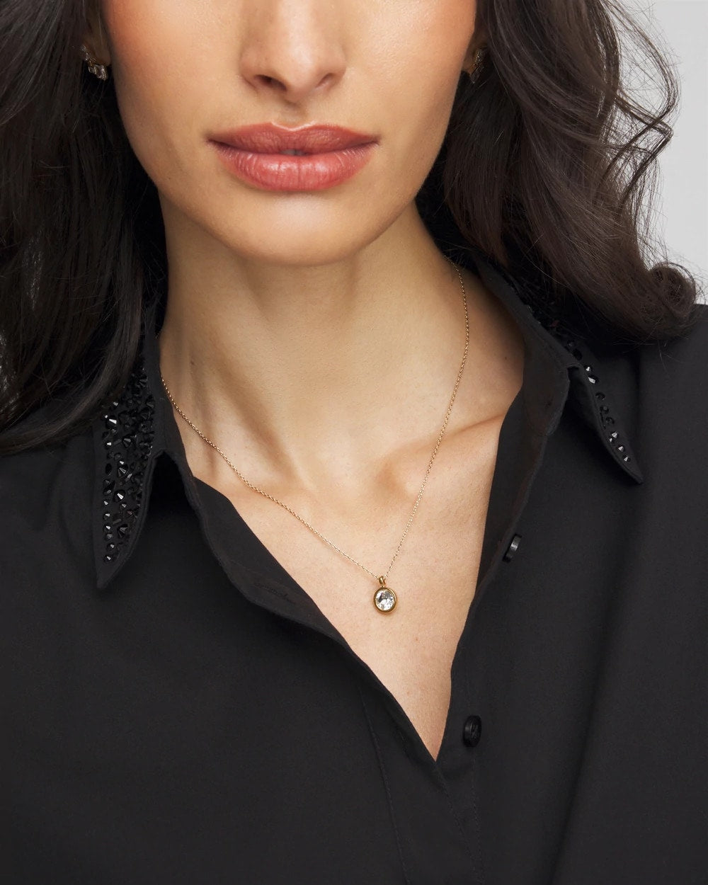 Chico's Bezel Set Pendant Goldtone Necklace