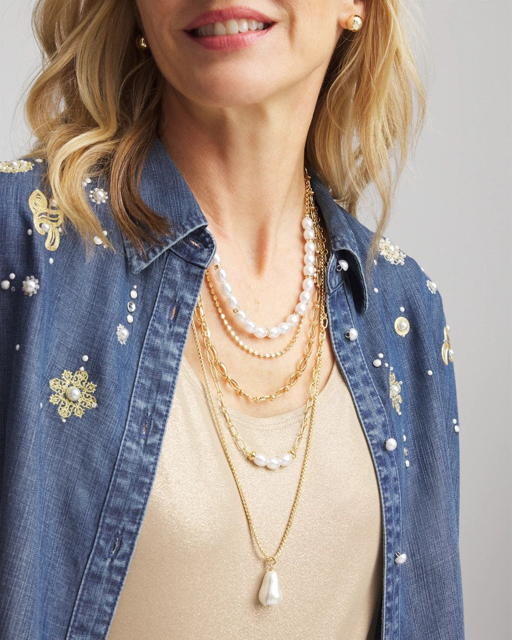 Chico's Convertible Pearl Multistrand Necklace