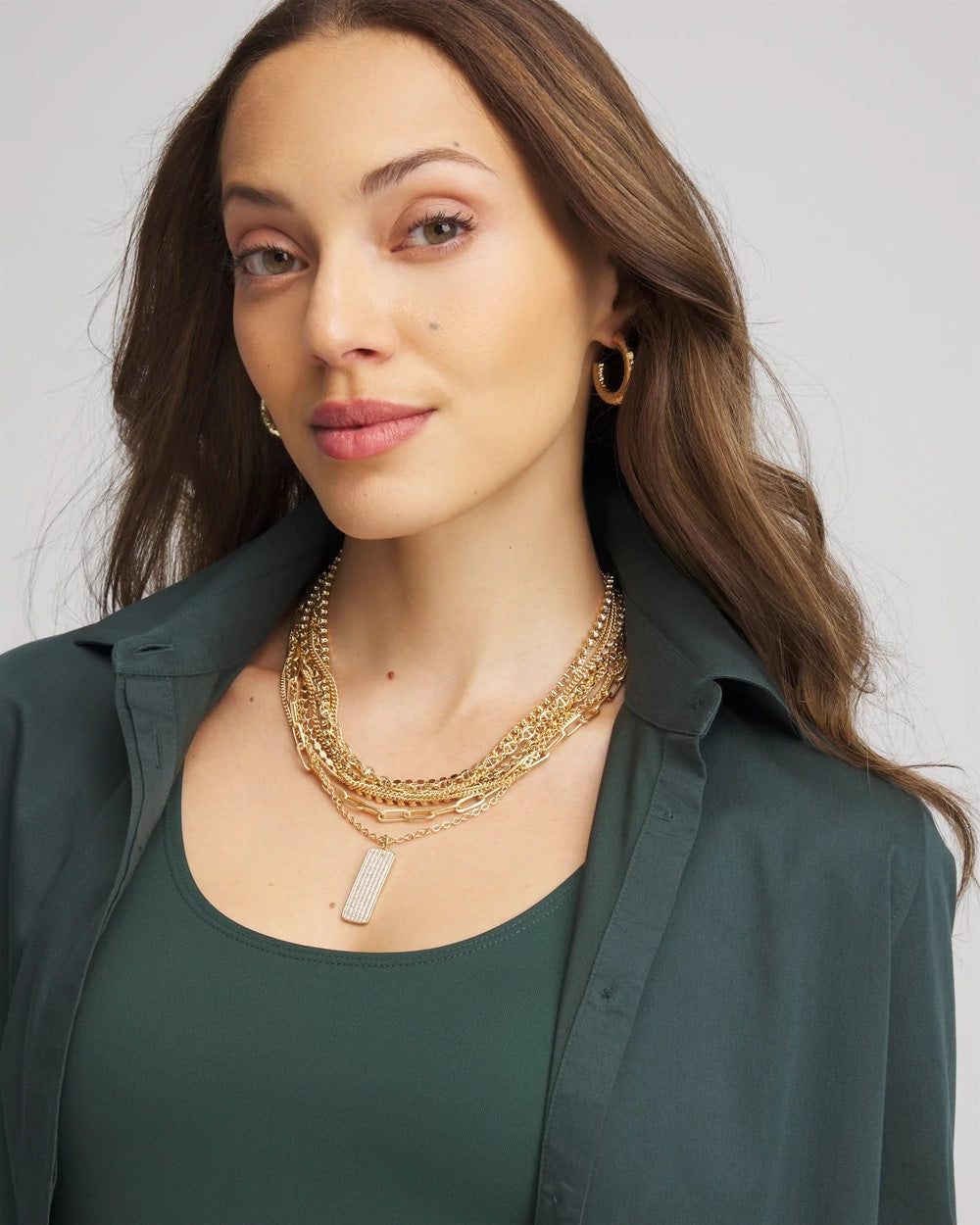 Chico's Convertible Gold Pave Pendant Necklace