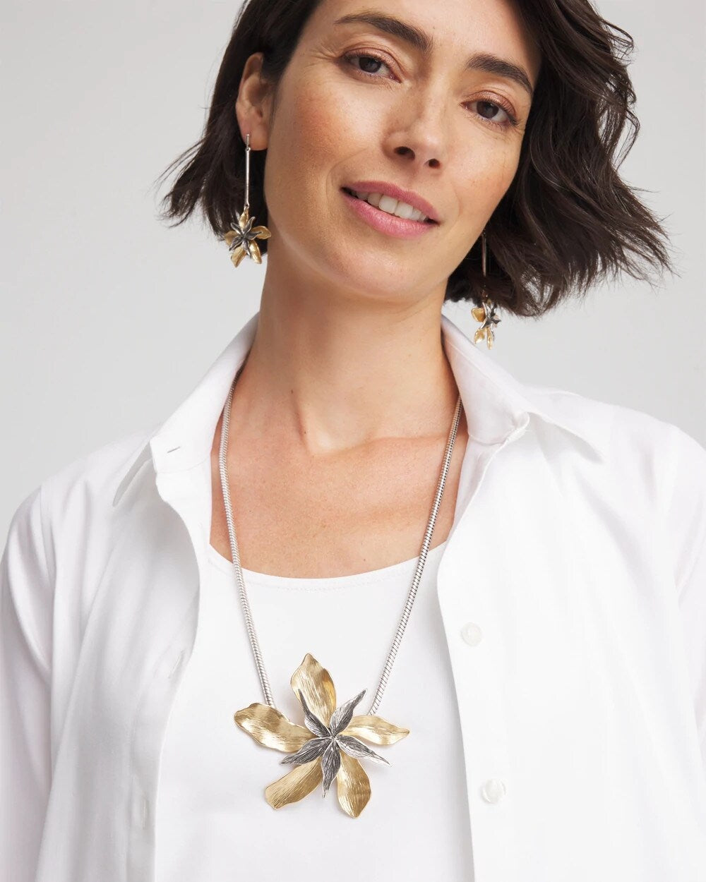 Chico's Chico's Originals Mixed Metal Flower Pendant Necklace