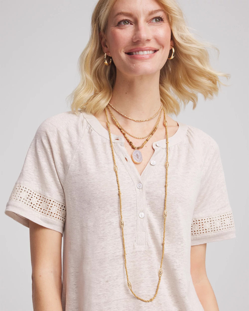 Chico's Long Goldtone Seed Bead Necklace