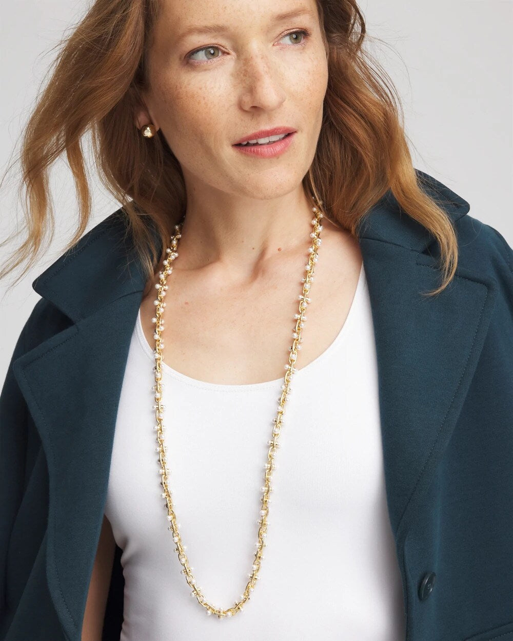 Chico's Faux Pearl Single-Strand Link Chain Necklace