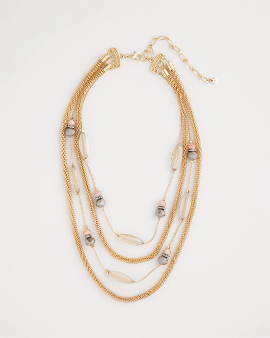 Chico's Multistrand Gold & Pink Tone Necklace