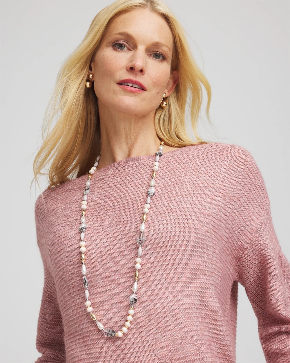Chico's Pink Art Deco Beaded Necklace