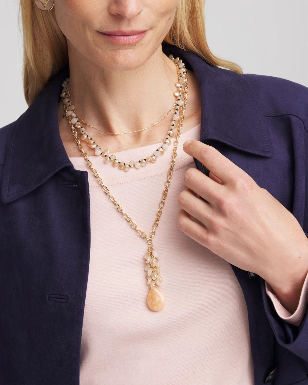 Chico's Convertible Rose Quartz Pendant Necklace