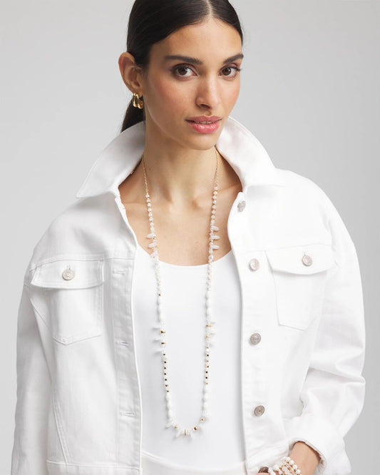 Chico's White Beaded Single Strand Necklace