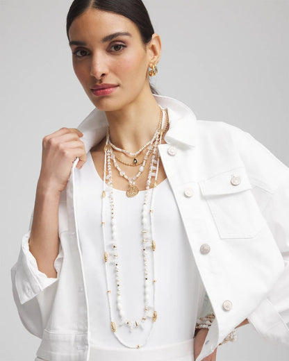 Chico's White Beaded Single Strand Necklace