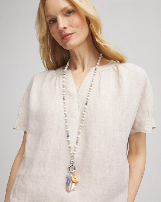 Chico's Seashell Beaded Pendant Necklace