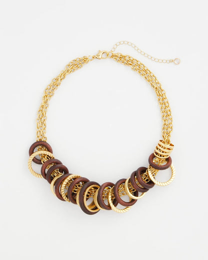 Chico's Wood & Gold Short Necklace