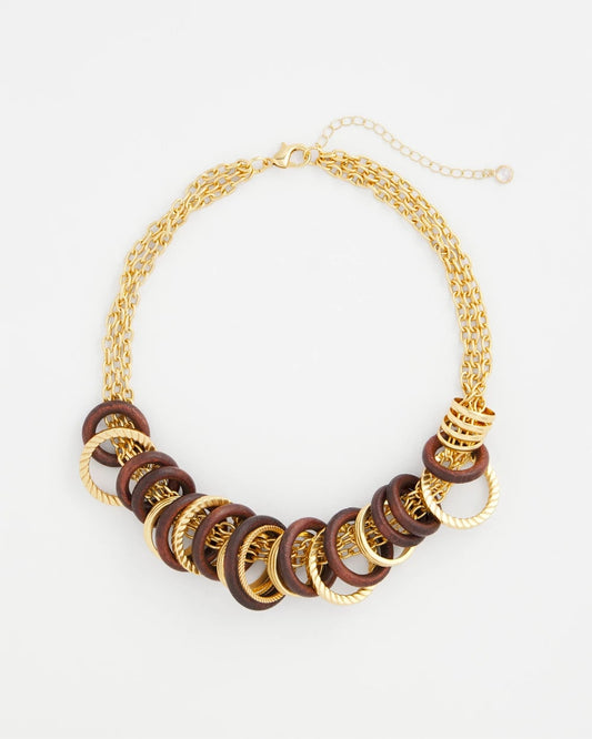 Chico's Wood & Gold Short Necklace