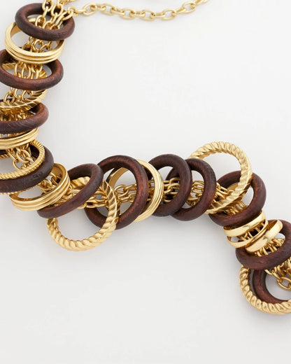 Chico's Wood & Gold Short Necklace