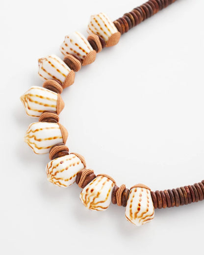 Chico's Shell & Wood Bib Necklace