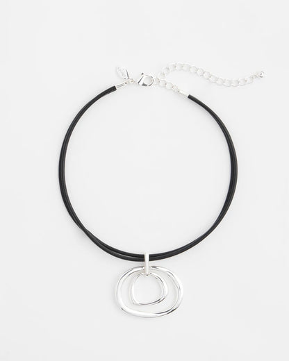 Chico's Silver Tone Rings Pendant Necklace