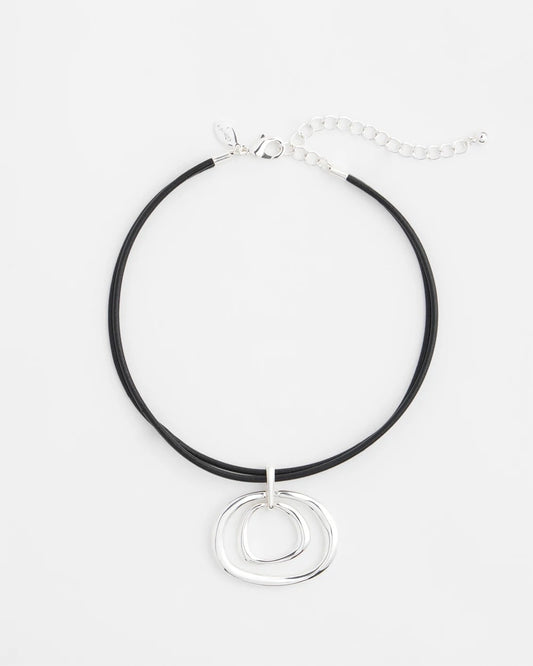 Chico's Silver Tone Rings Pendant Necklace
