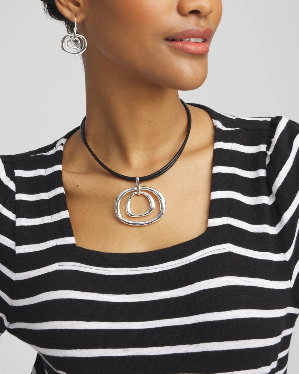 Chico's Silver Tone Rings Pendant Necklace