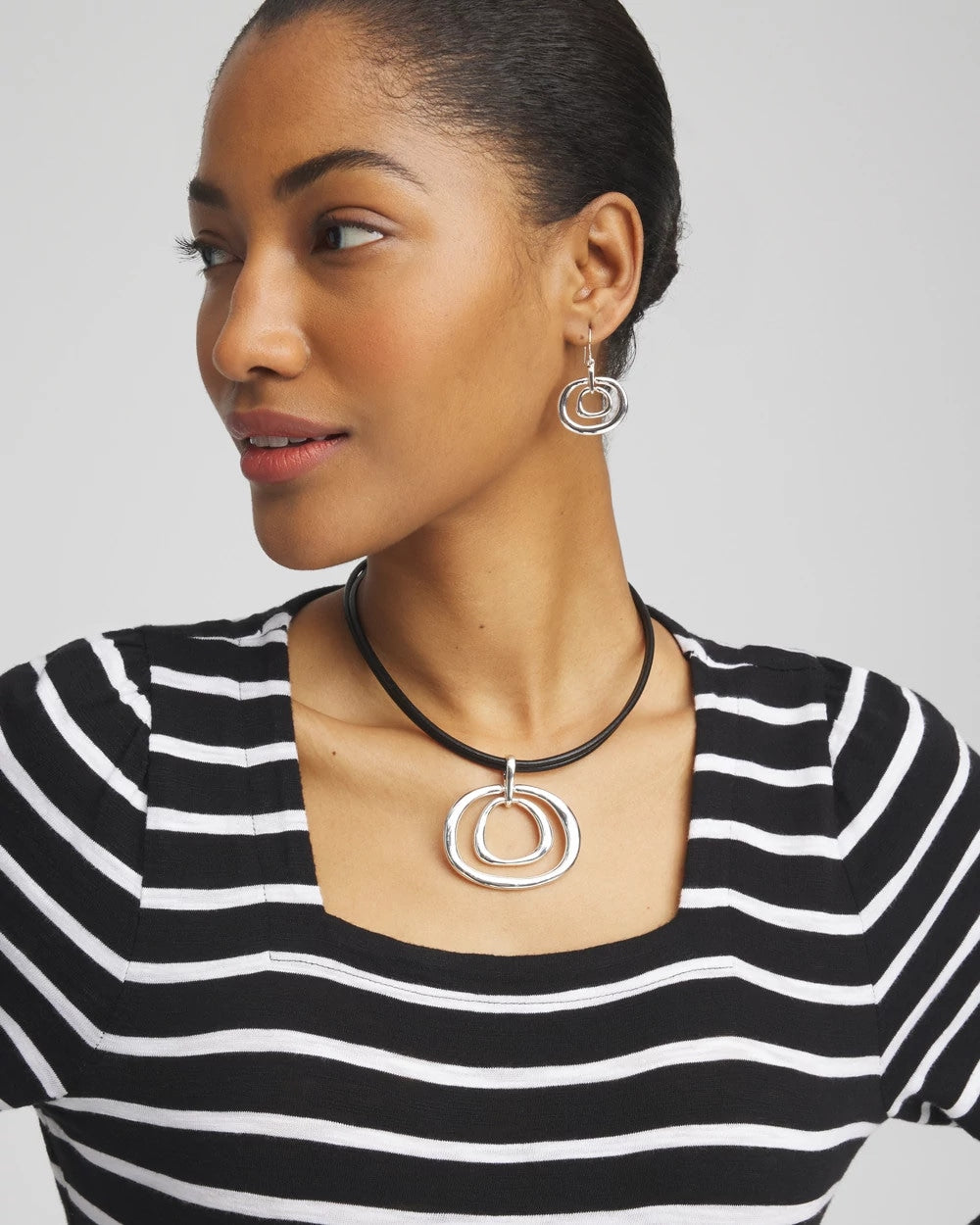 Chico's Silver Tone Rings Pendant Necklace