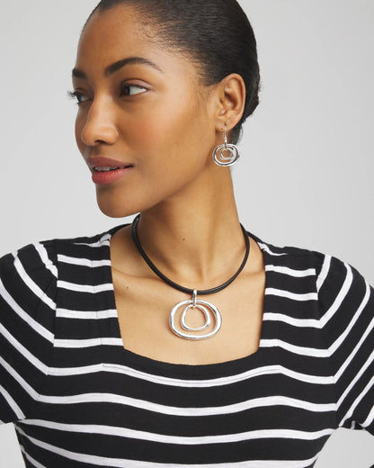 Chico's Silver Tone Rings Pendant Necklace