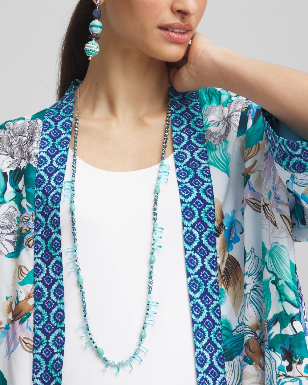 Chico's Teal Beaded Single Strand Necklace