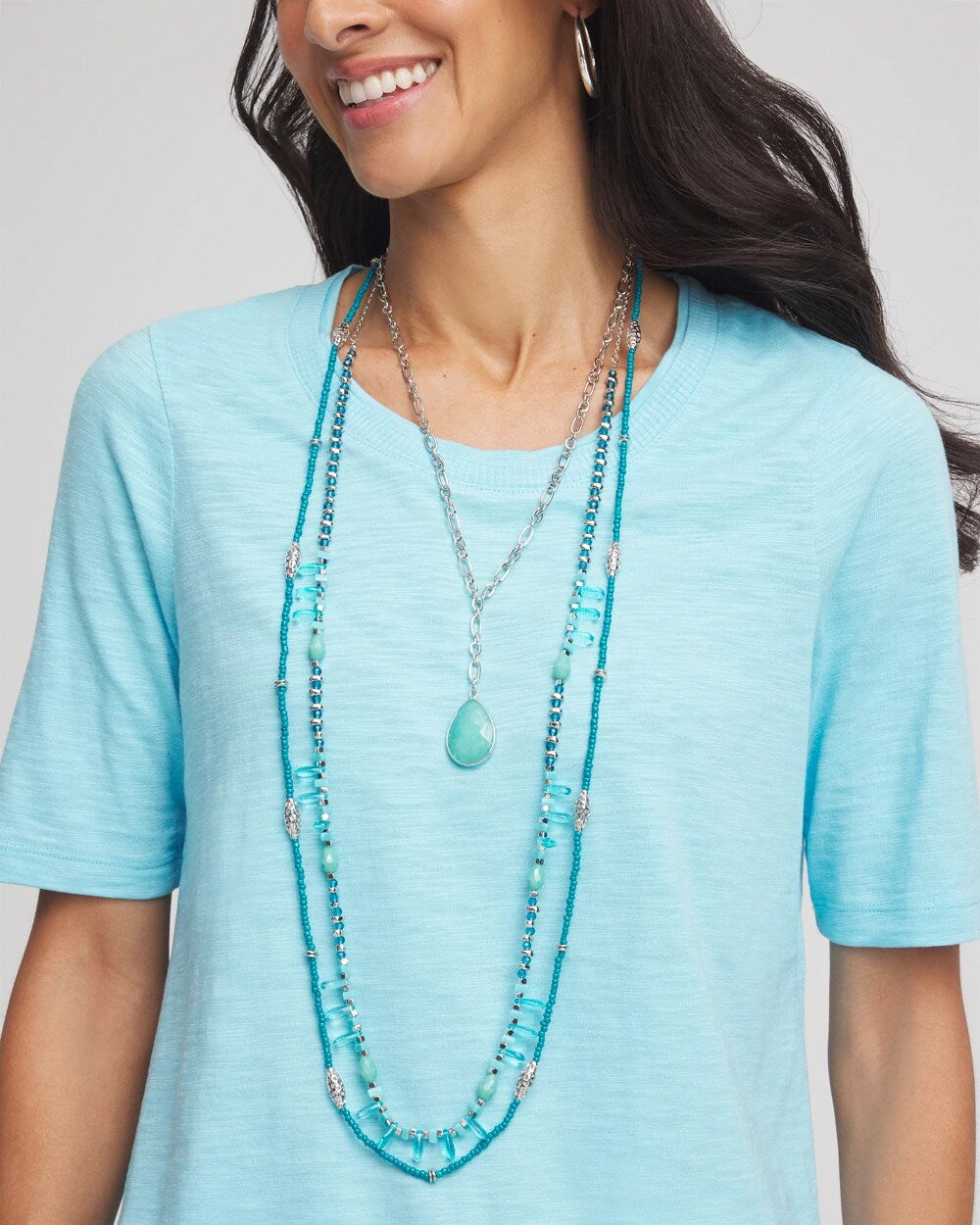 Chico's Teal Beaded Single Strand Necklace