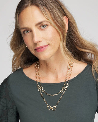 Chico's Equestrian Horsebit Long Link Necklace