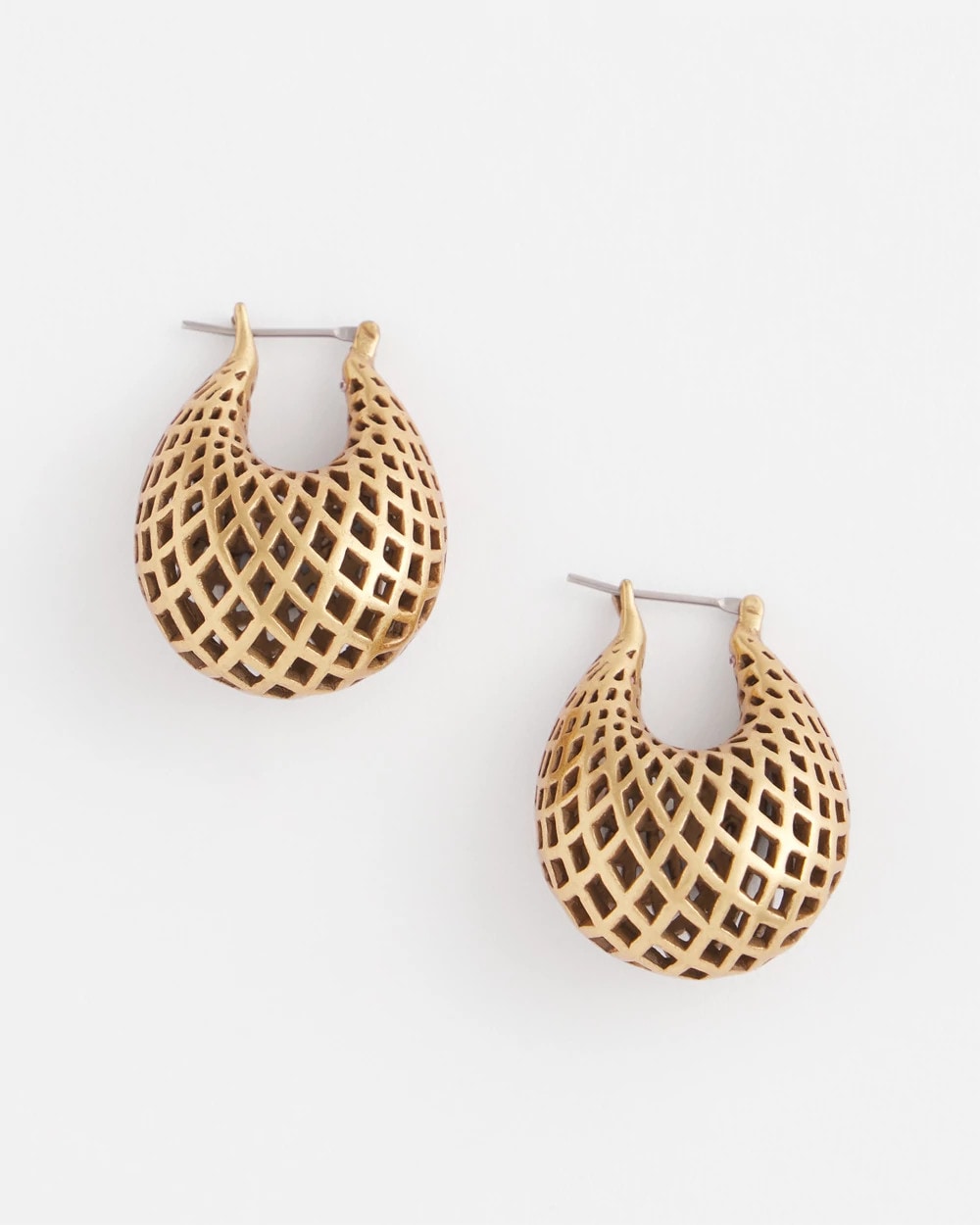 Chico's Gold Lattice Puff Hoop Earrings