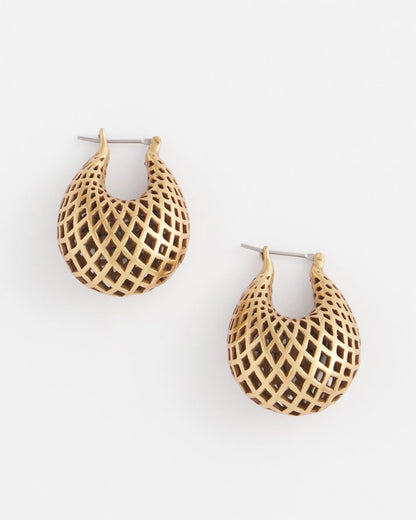 Chico's Gold Lattice Puff Hoop Earrings