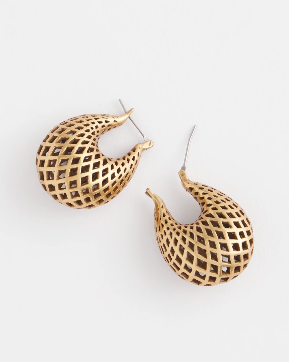 Chico's Gold Lattice Puff Hoop Earrings