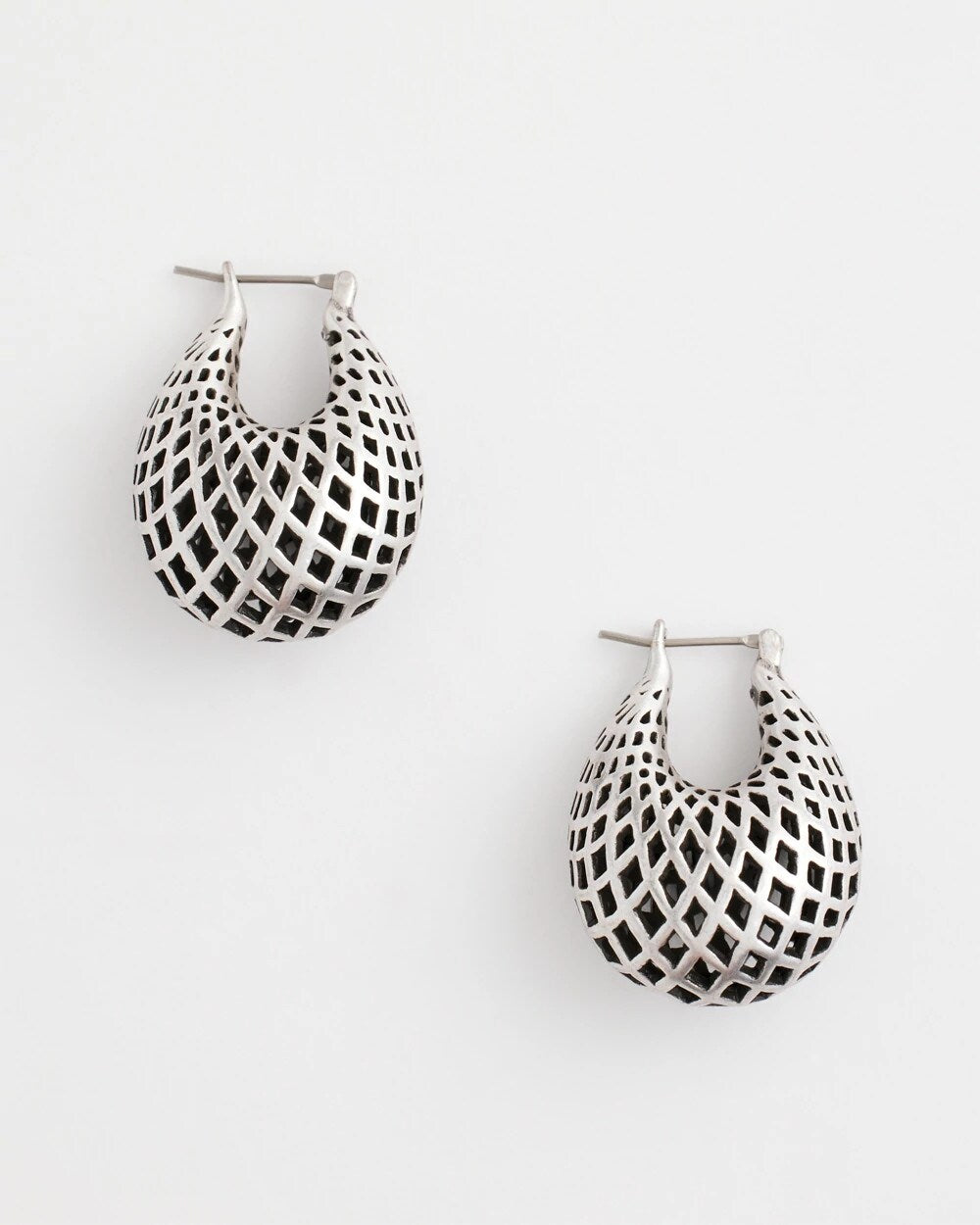 Chico's Silver Lattice Puff Hoop Earrings