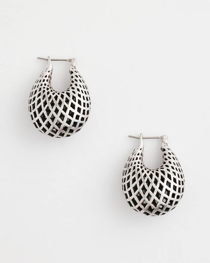 Chico's Silver Lattice Puff Hoop Earrings