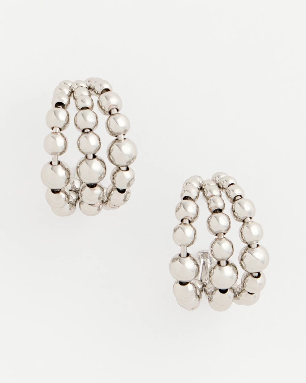 Chico's Silver Beaded Mini Hoop Earrings