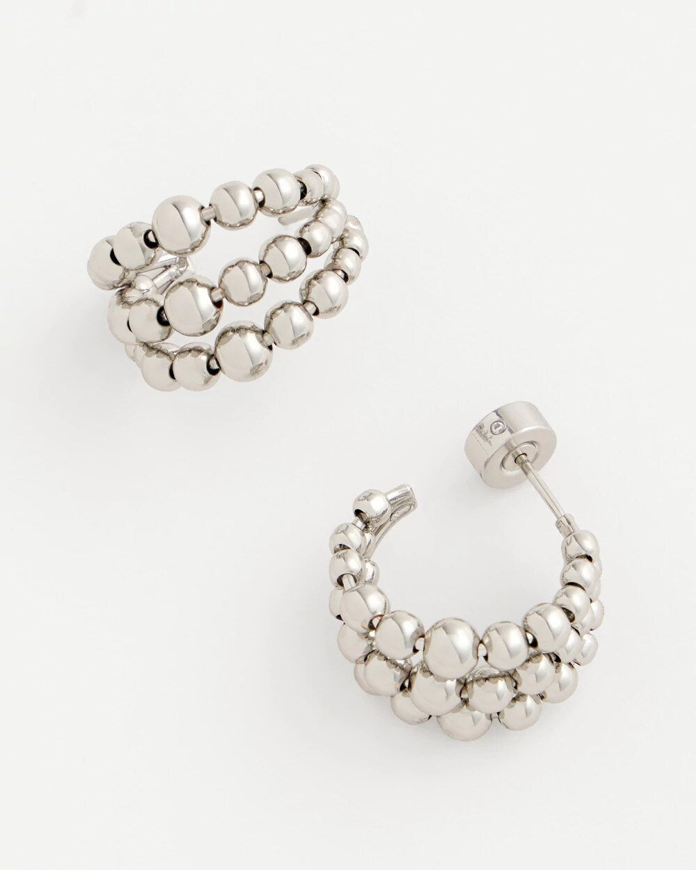 Chico's Silver Beaded Mini Hoop Earrings