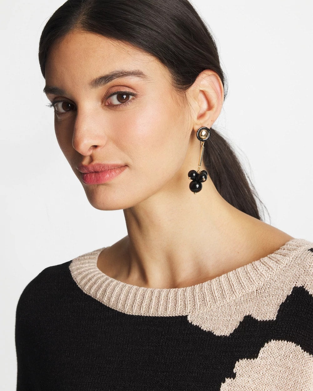 Chico's Linear Black Bead Cluster Earrings