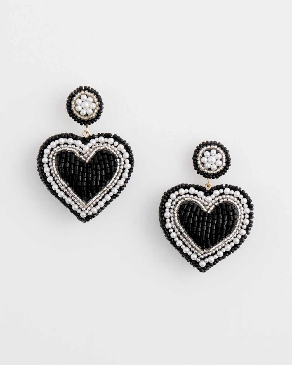 Chico's Black Beaded Heart Drop Earrings