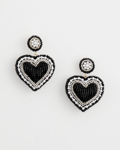 Chico's Black Beaded Heart Drop Earrings