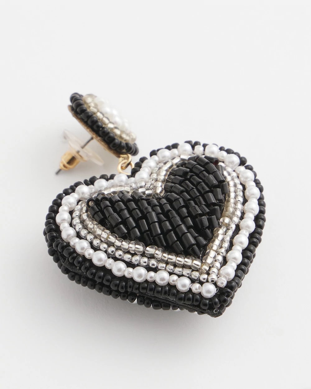 Chico's Black Beaded Heart Drop Earrings
