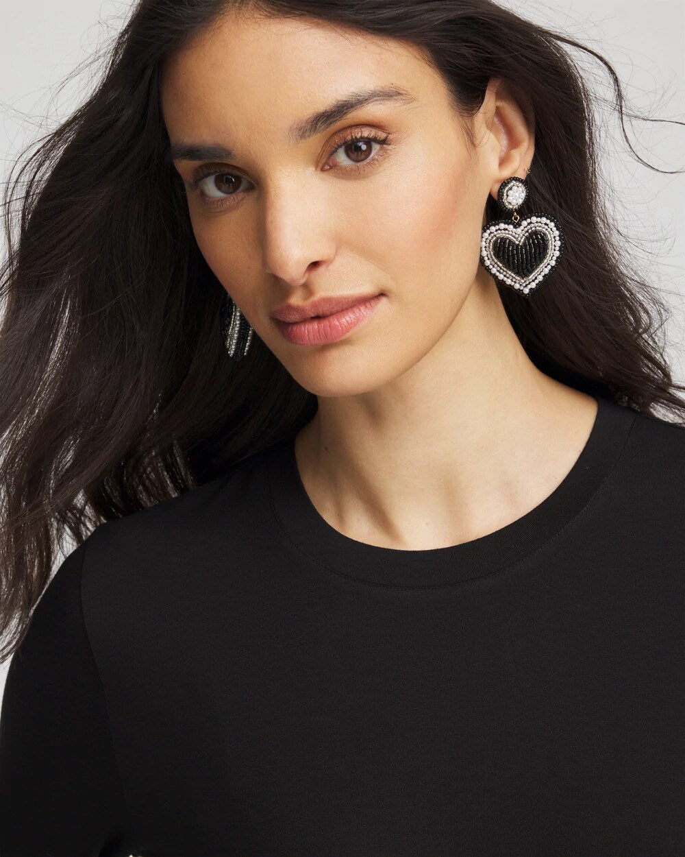Chico's Black Beaded Heart Drop Earrings